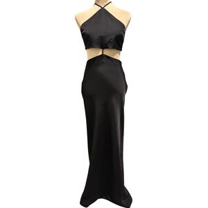 Forever 21 Maxi Dress Womens‎ Medium Black Halter Cut-Out Satin Open Back New